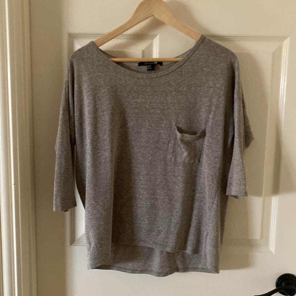 Forever 21 Oversized Slouchy Blouse Medium Tan Pocket Top Blouse Peasant Cottage